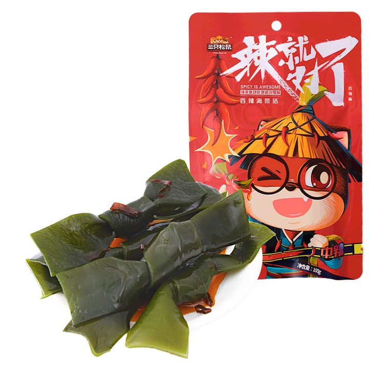 China Three Squirrels Kelp Knot Internet celebrity spicy snacks ready to eat wakame 100g/bag